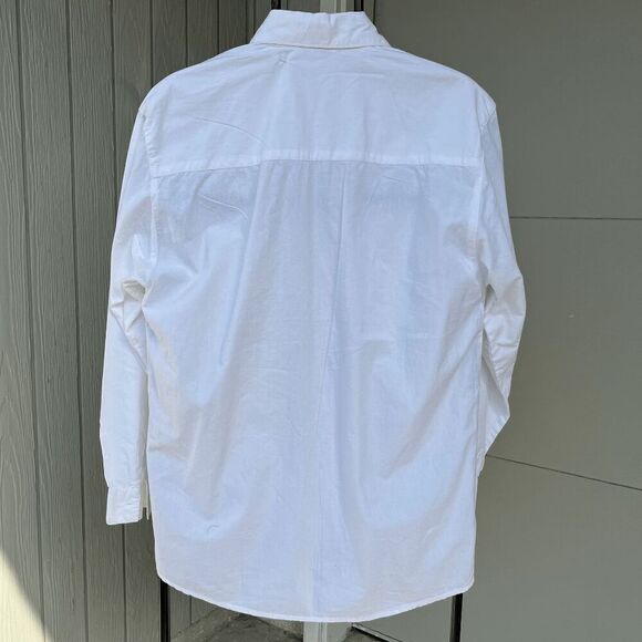Vintage 80s White Cotton Floral Embroidered Eyelet Button-Up Shirt Top Blouse Si - Picture 6 of 8